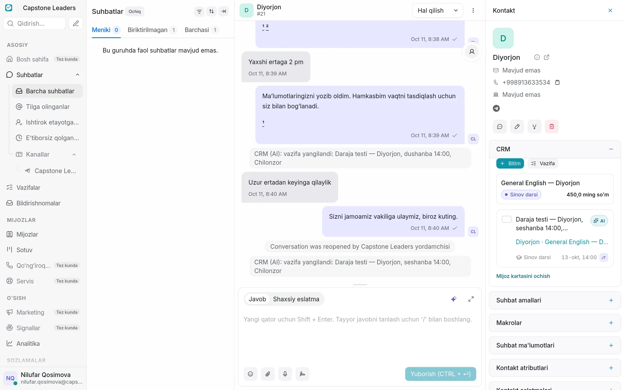 The AI answers the customer and fills the CRM itself